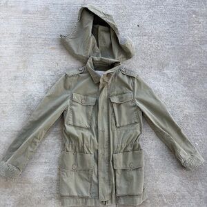 J Crew Women’s Military Barn Green Barn Jacket Coat Hooded Size Small